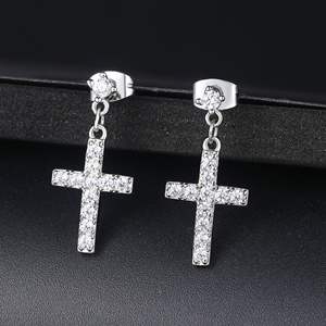 2025 nueva llegada diseño Simple mujeres chapado cobre pavé ajuste Cz colgante Cruz oreja Stud gota pendientes conjunto - Product Image 2