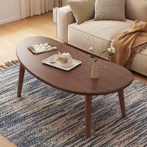 Mesa de Centro Ovalada con Patas de Madera, Estilo Minimalista, Blanca, para Sala de Estar, Mesa de Centro Nórdica, Mesa de Sofá, Resistente, Ahorra Espacio, Z-07 - Product Image 3