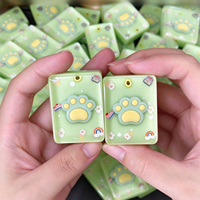 Set Mahjong Buatan Tangan Khusus Ubin Resin Hijau Cakar Kucing 3D Kawaii Bunga Pelangi Berkilau Logo Pribadi Hadiah Ulang Tahun untuk Anak Perempuan