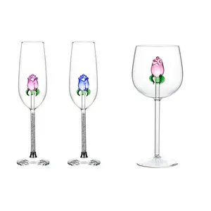クリエイティブデザインの150mlウェディングユニークローズ赤ワイングラス宴会ピンクローズクリスタルラグジュアリーグラス