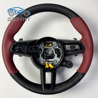Volant en fibre de carbone pour Porsche 911 992, cuir rouge bordeaux, surpiqûres rouges, sans logo, personnalisation sportive