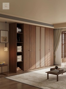 XINGRUO Suite Camera da Letto Orientale Moderna su Misura, <span class=keywords><strong>Armadio</strong></span> in Noce con Texture Intrecciata Artigianale, Cabina <span class=keywords><strong>Armadio</strong></span> di Lusso Personalizzata - Product Image 1