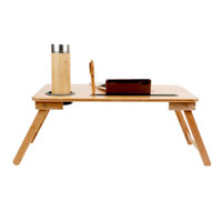 Offre spéciale Table d'ordinateur portable pliable en bambou massif Plateau de lit de service pour petit déjeuner Bureau d'ordinateur portable avec porte-gobelet