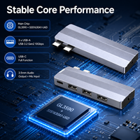 Hub USB C 5 en 2, Adaptador Multipuerto USB 3.2 Gen 2 de 10 Gbps, Divisor Doble Tipo C con Conector de Audio de 3.5 mm para MacBook Pro Air