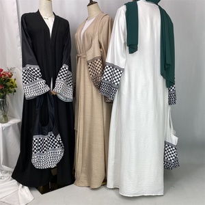 Hot Seller Palestine-Inspired Printed Soft Linen Keffiyeh Open <b>Abaya</b> Wholesale With Crossbody Bag for <b>Women</b> Muslim 2025 Eid 1452 - Product Image 6