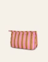 BSCI Hochwertige Retro Rosa Khaki Vertikale Canvas Reise-Toilettentasche mit Fächern und Gestreiftem Design