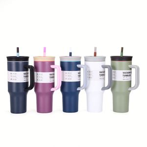 Cross-border 304 Stainless Steel Insulated <b>Large</b>-capacity 40oz Car <b>Mug</b> Handle Straw Custom logo Modern Students Drinkware - Product Image 3