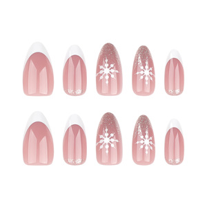 24 <span class=keywords><strong>Uñas</strong></span> Postizas de ABS con Diseño de Copos de Nieve Blancos Brillantes de Navidad, <span class=keywords><strong>Uñas</strong></span> de Ataúd Brillantes para Presionar y Colocar en los Dedos - Product Image 5