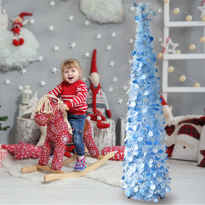 Árbol de Navidad Cónico Azul y Blanco con Adornos Brillantes, Árbol Artificial Delgado para Mesa o Suelo, Decoración Navideña para Interiores del Hogar - Product Image 1