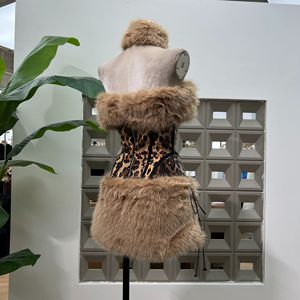 Top de tubo de piel con estampado de leopardo para puesta en escena Sexy, piel de cintura ultra baja con bufanda, estampado de guepardo, conjuntos de 3 <span class=keywords><strong>piezas</strong></span>, conjunto de falda para mujer - Product Image 4