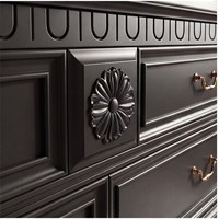 Ensemble de meubles de salle de bain mural en bois massif de style français personnalisé avec vasque intégrée en dalle de roche courbée à chaud et éclairage LED