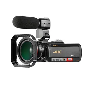 Zoom óptico profesional 4K DV 12X, Zoom Digital 100X con micrófono de escopeta 10dB, lente gran angular 0.39X, capucha, videocámaras con WiFi