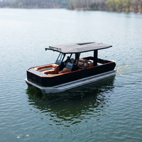 Bateau ponton de 31 pieds de style européen, mobilier de pont haut de gamme, chaises de pêche, échelle de bain, auvent, moteur hors-bord
