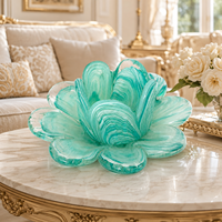Tempat Lilin Kaca Seni Tiup Tangan Ramah Lingkungan Bebas Timbal Warna Hijau Mint, Patung Artistik Buatan Tangan, Aqua Floral Paskah