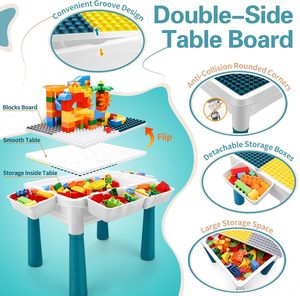 Table d'activités pour enfants 6-en-1, table et chaise avec boîte de rangement, circuit de billes en plastique et blocs de construction pour les tout-petits de 4 <span class=keywords><strong>à</strong></span> 6 ans - Product Image 2