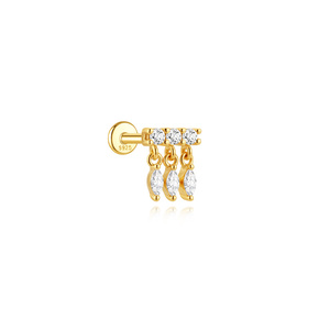 Piercing Labret Minimaliste en Argent Sterling S925 Plaqué Or 18K avec Zircon Marquise Sertie Bezel et Dos Plat pour Cartilage - Product Image 6