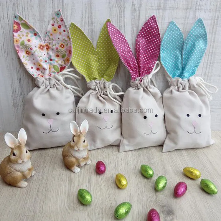 New Arrival 2022 Happy Easter Decoration Drawstring Bag Long Ear Cute Easter Bunny Gifts Bag