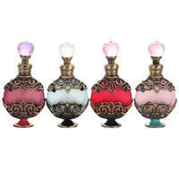 Flacon de parfum en verre peint exquis de 30 ml, forme ronde, base en métal avec bouchon en cristal, cadeau artisanal