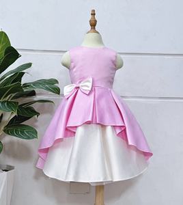 Vestido de fiesta corto bonito de gama alta con lazo en la cintura cuello redondo vestido de princesa Tafta teñido liso para niñas ODM de Vietnam - Product Image 4