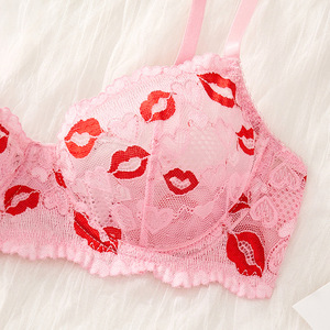 Conjunto de lencería sexy con estampado de labios WX129 Hot Girls, conjunto de sujetador y braga de encaje de 2 piezas, cuello en V profundo, lencería sensual para mujer. - Product Image 2