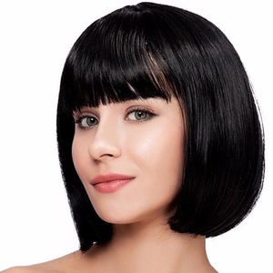 Perruque Oushuo sans lacets, coupe courte style bob avec frange droite, perruque tendance pour femme, peut être permanentée/teinte, 6 pouces - Product Image 3