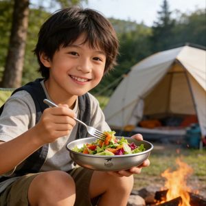 Vaisselle en titane pur écologique de qualité supérieure, capacité 450 ml, légère, portable, finition sablée gris argent, logo personnalisable - Product Image 1