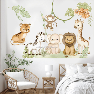 Pegatinas de pared de León de dibujos animados de plantas verdes tropicales <span class=keywords><strong>para</strong></span> habitación de niños, decoración de jardín de infantes, papel tapiz, pegatinas autoadhesivas - Product Image 4