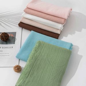 Écharpe en soie rétro en lin de coton transfrontalier pour femmes Design Simple couleur unie printemps automne crème solaire châle chaud japonais coréen - Product Image 3