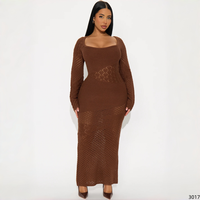 Robe longue maxi en tricot crocheté à col en V et taille nouée, ajourée, moulante, à manches longues, ample, grande taille, pour femme, simple, oversize, printemps été plage