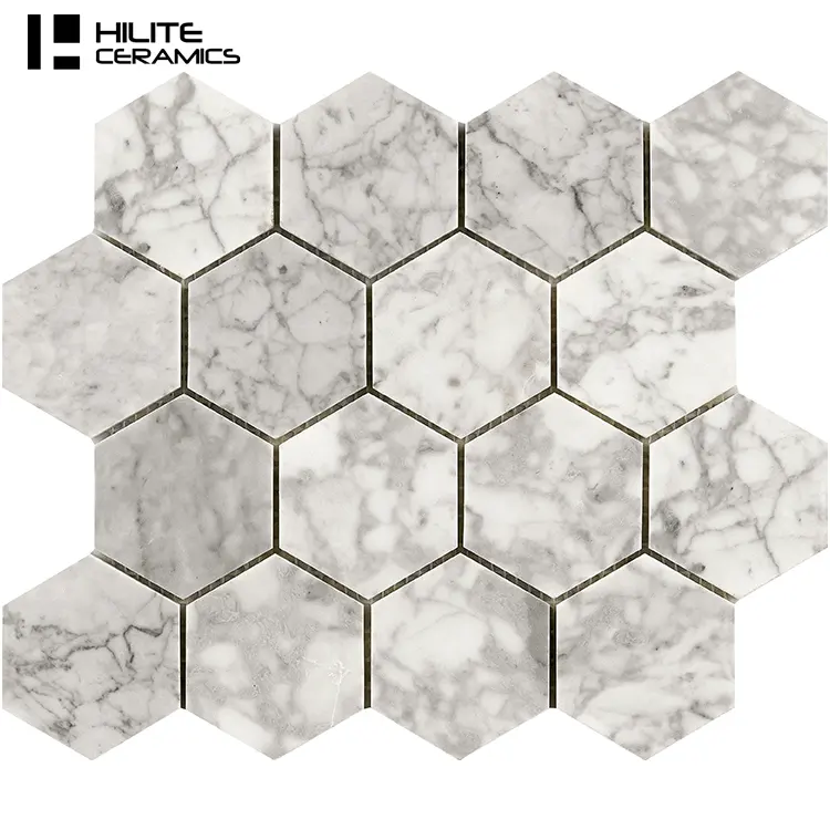 HILITE Foshan pietra mosaico piastrelle di marmo Backsplash cucina decorativa 3D Waterjet 285*300mm porcellana esagonale lucida