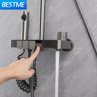 Ensemble de douche à effet pluie en aluminium poli argenté avec barre coulissante, mitigeur monocommande finition chromée et cartouche céramique pour hôtels, appartements et villas