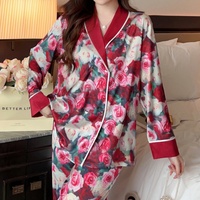 Femmes soie Satin pyjamas vêtements de détente deux pièces fleur imprimé vêtements de nuit boutonné Pj luxe Style vêtements de nuit saint valentin cadeau 2024