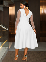 Robe décontractée pour femme, taille plus, blanche, mi-longue, formelle, à col montant, patchwork, manches longues en maille, dos nu, style A