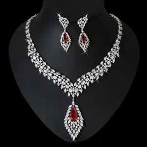 DAIHE Set-3541 Indian Style Saudi Wedding Ruby Hollow Pendant Wedding Jewelry