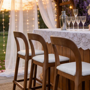 新入荷 ミニマリストデザイン 100%無垢材フレーム 布製クッション ハイバーチェア 結婚式イベント用 - Product Image 1