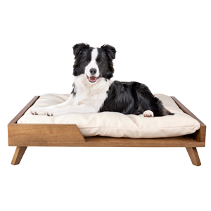 Erhöhtes Hunde bett 36x29,5 Zoll-Moderner Holzrahmen aus der Mitte des Jahrhunderts mit gepolstertem Kissen für mittelgroße bis große Haustiere - Product Image 1