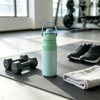 Bouteille d'eau portable en acier inoxydable isolée avec logo personnalisé, poignée en silicone et bec verseur rabattable pour le sport et les voyages