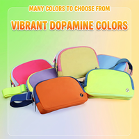 Sac banane tendance pour femme, motif color-block Dopamine, en nylon, avec fermeture éclair, imperméable, grande capacité, pour activités de plein air
