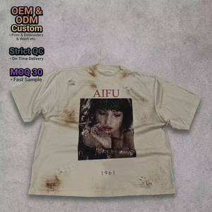 <span class=keywords><strong>เสื้อ</strong></span>ยืดโอเวอร์ไซส์ลายกราฟิกวินเทจสไตล์สตรีทแวร์สำหรับผู้ชาย ลุคย้อนยุคแบบกรันจ์ ล้างสีแบบแอซิดวอช ผ้าหนา ทนทาน - Product Image 1