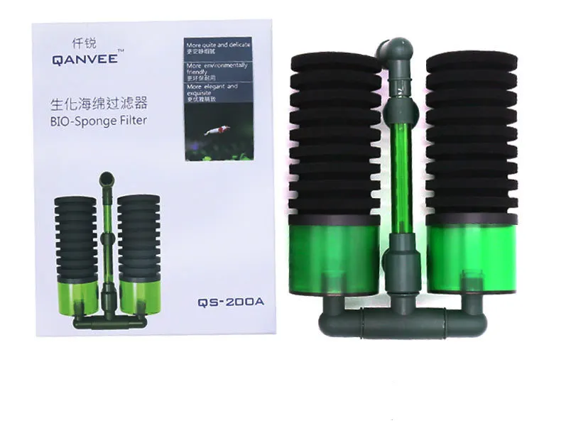 QS-200A QANVEE sünger filtre çift kafa dayanıklı akvaryum sünger filtre vantuz ile