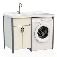 Évier de buanderie simple en pierre artificielle avec planche à laver intégrée, robuste, en quartz, pour le lavage du linge, design moderne, garantie 5 ans