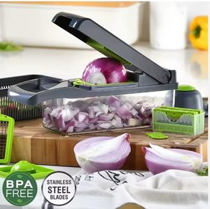 Outils de cuisine sans BPA, trancheuse à oignons, hachoir, spiraliseur, coupe-légumes 14 en 1, râpe manuelle, hachoir à fruits et légumes - Product Image 4