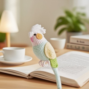 Pappagallo allegro all'uncinetto fatto <span class=keywords><strong>a</strong></span> mano, peluche di supporto emotivo con biglietto positivo, bambola emotiva in uncinetto <span class=keywords><strong>a</strong></span> forma di pappagallo positivo - Product Image 1