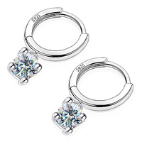 Boucles d'oreilles De D Color Pass Diamond Tester VVS 2ct S925 Round Brilliant Cut Moissanite Plain Loop Dangle Ear Stud Earrings