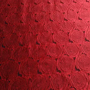 Vermelho Chinês Grande Flor 3d Brocado Jacquard Tecido Floral Design Jacquard Material Têxtil Rosa Vermelha Tecido