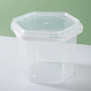 1L 2L 3L ember bulat plastik sekali pakai bening dengan tutup dan pegangan wadah makanan kelas makanan jus buah Takeaway - Product Image 5