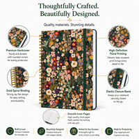Carnet à spirale personnalisé en gros avec couverture rigide florale, bande élastique, impression numérique, papier fantaisie et artistique pour bureau, école, cadeau