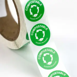 Composteerbaar Custom Pla Papier Materiaal Eco Zelfklevende Etiketten Custom Gedrukt Biologisch Afbreekbaar Stickers Voor Voedsel Verpakking