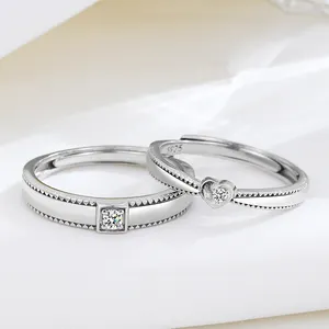 True love lasts forever couple rings 925 sterling silver CZ diamond love heart open adjustable rings for lovers