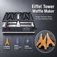 Gaufrier Commercial en Forme de Tour Eiffel 1700W avec Panneau de Commande Numérique, Antiadhésif, Réversible, Électrique, 3 Gaufres par Lot, Arrêt Automatique